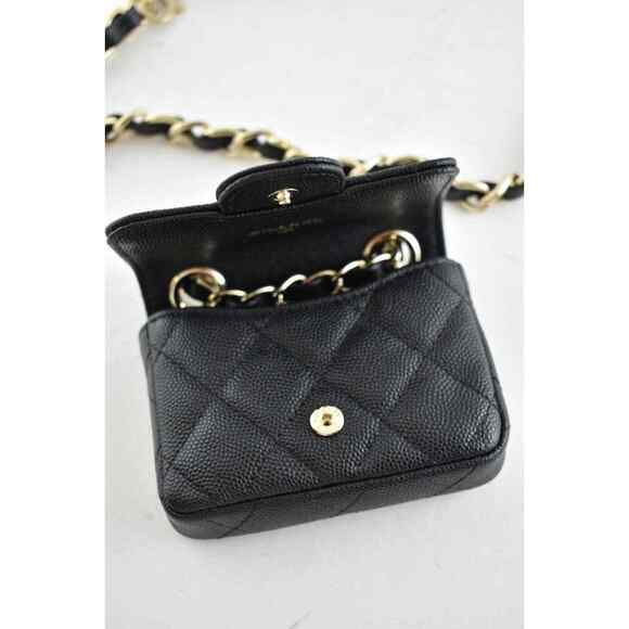 Chanel 21B Black Caviar Mini Chain Classic Gold Card Belt Waist Necklace Bag - Picture 12 of 12